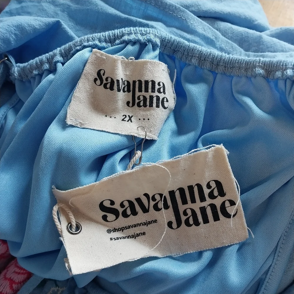 NWT Savanna Jane Blue Floral Embroidered Shorts Romper Womens Size 2X Boho - Picture 7 of 9